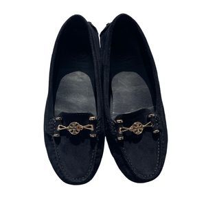 Tory Burch Black Suede Leather Daria Driver Loafer Shoes Size 9